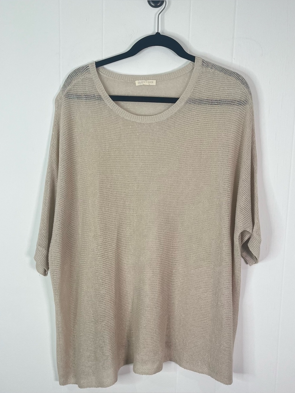 Eileen Fisher Open Knit Mesh Sweater Beige Oversized Women’s L